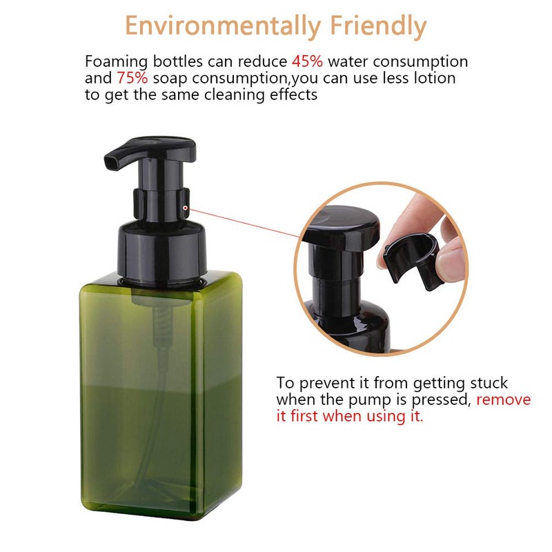 UUJOLY Foaming Soap Dispenser, 450ml (15oz) Refillable Pump Bottle Plastic for Liquid Soap, Shampoo, Body Wash (2 Pcs) (Green) - Image 4